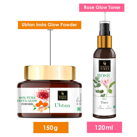 Good Vibes: Rose Toner and Ubtan Powder De-tan Combo (120ml/ 150g)