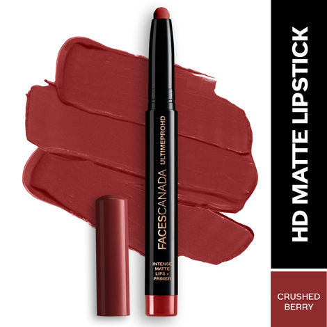 FACES CANADA Ultime Pro HD Intense Matte Lipstick + Primer - Crushed Berry,1.4g | 9HR Long Stay | Feather-Light Comfort | Intense Color | Smooth Glide