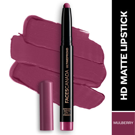 FACES CANADA Ultime Pro HD Intense Matte Lipstick + Primer - Mulberry Magic,1.4g | 9HR Long Stay | Feather-Light Comfort | Intense Color |Smooth Glide