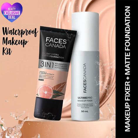 Faces Canada Waterproof Fix & Finish Kit | Makeup Fixer (50ml) | Rose Ivory Foundation (25ml)