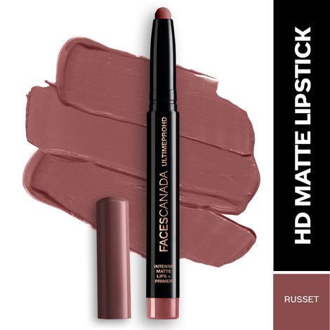 FACES CANADA Ultime Pro HD Intense Matte Lipstick + Primer - Russet, 1.4g | 9HR Long Stay | Feather-Light Comfort | Intense Color | Smooth Glide