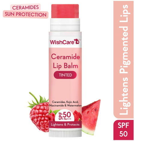 WishCare Tinted Ceramide Lip Balm with SPF50 PA+++ - Kojic Acid & Niacinamide - For Brightens & Protects5gm