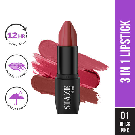 Staze 9to9 Love Tri-Angle 3 in 1 Lipstick | 01 Brick Pink | 3.8 g