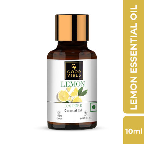 Good Vibes Lemon 100% Pure Essential Oil | Anti-Dandruff, Hairfall Control, Skin Brightening | 100% Vegetarian, No GMO, No Animal Testing (10 ml)