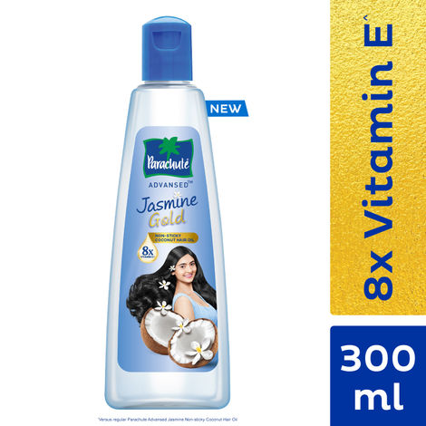 Parachute Advansed Jasmine Gold Non-Sticky Coconut Hair Oil with 8x Vitamin E For Super Shiny Hair, 300ml