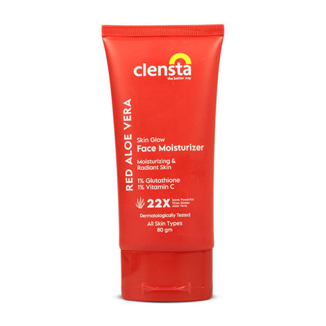 Clensta Red Aloe Vera Skin Glow Face Moisturizer With Red Aloe Vera & Vitamin C For Evens Skin Tone, Brightening & Glowing Skin For Men & Women 80 Gm