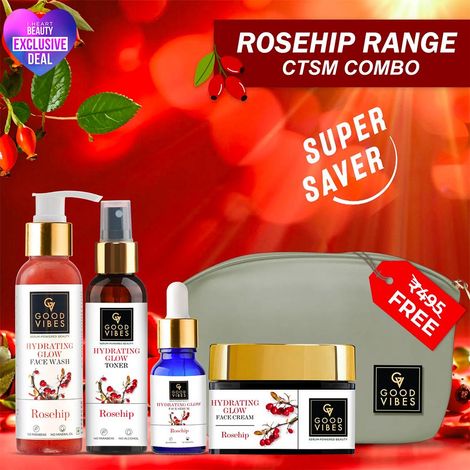 Good Vibes Rosehip Range Combo Kit CTSM (Face Wash 200 ml + Toner 120 ml + Face Serum 10 ml + Face Cream 50 g)