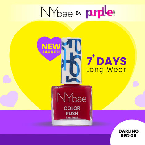 NY Bae Color Rush Nail Paint | Chip Resistant | Long Lasting | Quick Dry | Gel Nail Polish - Darling Red 06 (5.6ml)