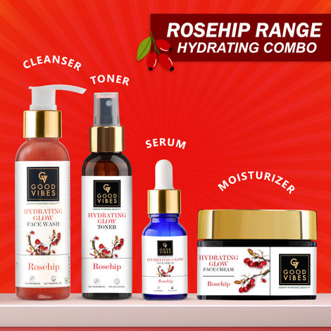 Good Vibes Rosehip Range Combo Kit (Face Wash 200 ml + Toner 200 ml + Face Serum 10 ml + Face Cream 50 g)