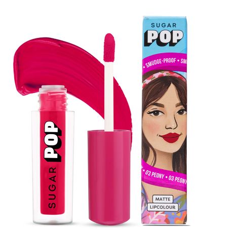 SUGAR POP MatteA  Lipcolour - 03 Peony (Electric Pink) a€“ 1.6 ml - PinkA  Lipstick for Women Smudge Proof