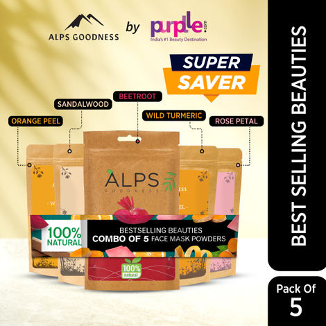 Alps Goodness Bestselling Beauties (Pack of 5) | Beetroot, Sandalwood, Orange peel, Rose petals, & Wild turmeric powder | Beauty Combo for Radiant Skin (5 x 50g)