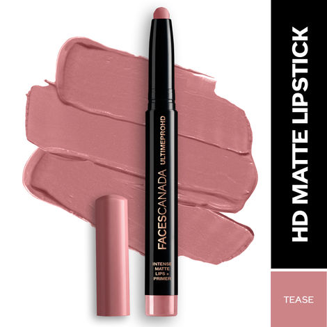 FACES CANADA Ultime Pro HD Intense Matte Lipstick + Primer - Tease, 1.4g | 9HR Long Stay | Feather-Light Comfort | Intense Color | Smooth Glide