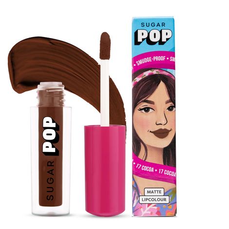 SUGAR POP Matte Lipcolour - 17 Cocoa (Dark Brown) – 1.6 ml - Lasts Up to 8 hours l Mauve Lipstick for Women l Non-Drying, Smudge Proof, Long Lasting