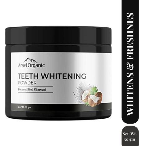 Aravi Organic Teeth Whitening Charcoal Powder - For Enamel Safe Teeth Whitening, Stain Remover, Freshens Breath - Suitable For All Type Teeth - 50 gm