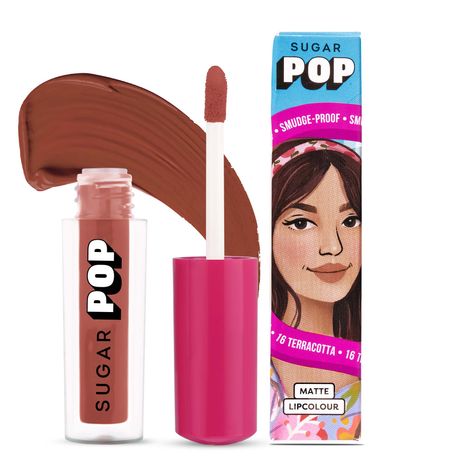 SUGAR POP Matte Lipcolour - 16 Terracotta (Tangerine Brown) – 1.6 ml - Lasts Up to 8 hours l Mauve Lipstick for Women l Non-Drying, Smudge Proof, Long Lasting