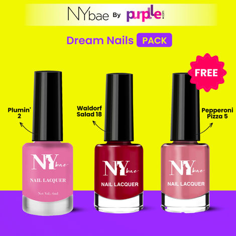 NYbae Dream Nails Pack | Pack Of 3 | Red Nail Polish | Purple Nail Polish | Pink Nail Polish | Long Lasting | Quick Drying | Chip Proof