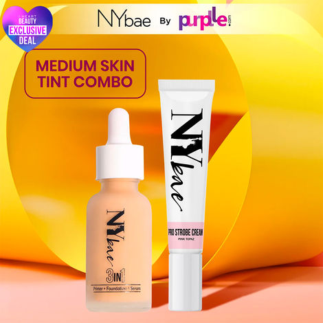 NY Bae Strobe Skin Tint Combo - Medium Skin | Strobe Pink Topaz (12 g) | Warm Cashew Foundation 03 (30 ml)| Skin Tint | Glowy Korean Skin | Medium Skin Tone | Everyday Makeup Kit