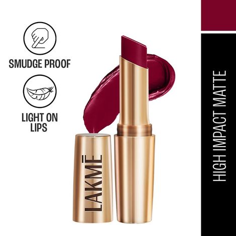 Lakme 9to5 Powerplay Priming Matte Lipstick, Lasts 16hrs,Deep Wine , 3.6g