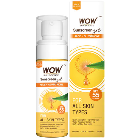 WOW Skin Science Sunscreen Gel For All Skin Types, SPF 55 PA++++, Lightweight & Quick Absorbing-100 ml