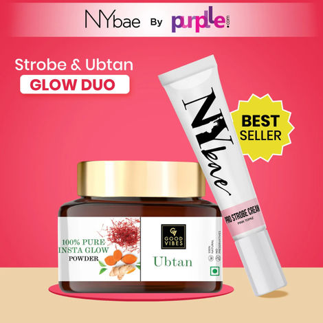 NY Bae Strobe & Ubtan Glow Duo By Purplle | Pink Topaz Strobe Cream (12 gm) | Korean Glow | Ubtan Glow Powder (150 gm)| Brightening Kit | Makeup Kit