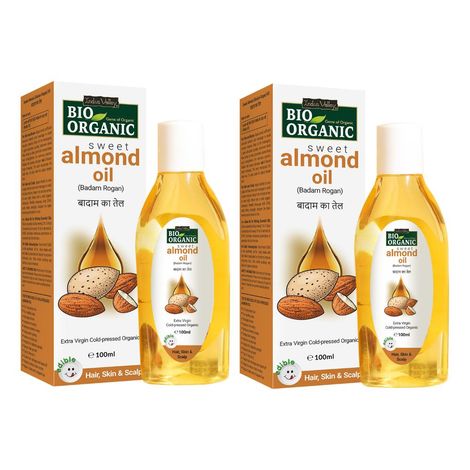 Indus Valley BIO Organic Cold Pressed Sweet Almond Oil- Twin Pack Hair Oil (200 ml)