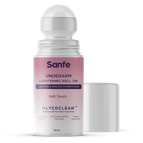 Sanfe Underarm Lightening Roll On (Soft Touch) with 5% AHA, Glycolic Acid & Salicylic acid | For Underarms | Lightens & Remove Pigmentation | Deodorant for Underarms | Glycoclear Technology | Men & Women