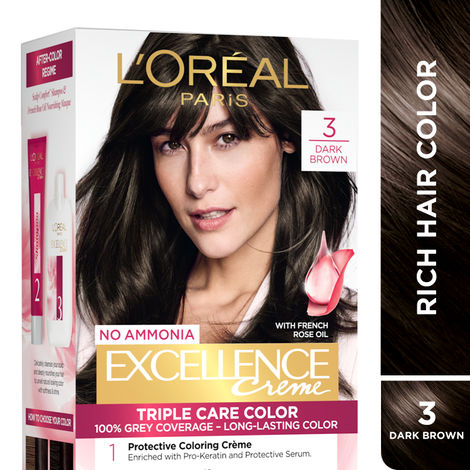 L'Oreal Paris Excellence Creme Hair Color, 3 Dark Brown, 72ml+100g