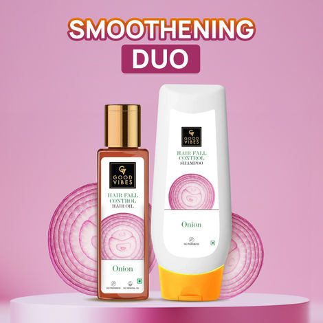 Good Vibes Onion Hairfall Control Hair Oil Shampoo Strenghtening Smoothening Duo 200ml