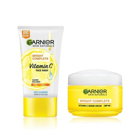 Garnier Sun Protection Kit 1 ( Vitamin C SPF 40/PA+++ Serum Cream (45g) + Vitamin C Face Wash For Brighter & Glowinng Skin (150g))