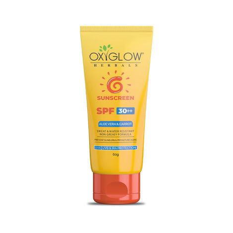 OxyGlow Herbals Aloe Vera & Carrot Sunscreen Cream- SPF 30++,60g,UVA/B