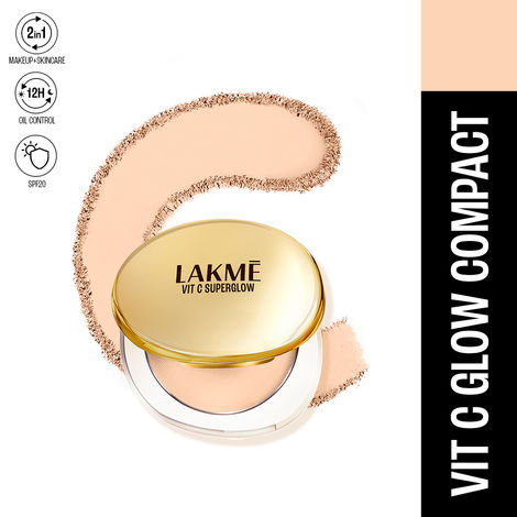 Lakme Makeup+Skincare VitC Superglow Skin Perfecting Compact Ivory10 8gm