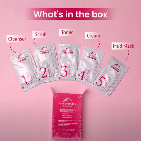 Alps Goodness Dragon Fruit Brightening Facial Kit Twin Pack (34 gm X 2)|  Glowing & Hydrated Skin | At Home Facial Pack of 2