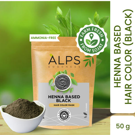 Alps Goodness Henna Based Hair Color Powder - Black (50g) | Ammonia Free | Peroxides Free | Enriched with herbs| Black Henna Powder | Kali Mehendi| Sojat Mehendi| Henna Powder for Hair | Alps Goodness Henna