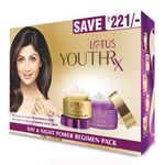 Buy Lotus Herbals YouthRx Power Regimen Pack with Anti-Ageing Day Cream and Night Cream, Reduces Fine Lines, Wrinkles, Boosts Glow, Ginger and Ginseng, For Oily, Dry, Combination Skin, 100 gm - Purplle