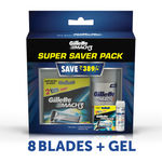 Buy Gillette Mach 3 Manual Shaving Razor Blades (Cartridge) 8s pack + Gillette Mach Gel (70 g) (Super Saver pack) - Purplle