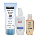 Buy Neutrogena Combination Skin Combo (Neutrogena Ultra Sheer 88ml + Neutrogena Oil-Free Moisture Combination Skin 118ml + Neutrogena Deep Clean Facial Cleanser 50ml) - Purplle