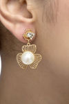Buy Crunchy Fashion Golden Duplet Flower Pearl Drop Earrings - Purplle