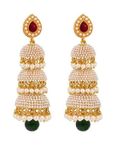 Buy Crunchy Fashion Pool Of Glowing Pearls Red-Green Traditional Jhumki - Purplle