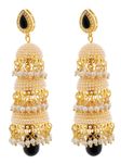 Buy Crunchy Fashion Pool Of Pearls Black 3 Tier Jhumki - Purplle