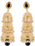 Buy Crunchy Fashion Pool Of Pearls Black 3 Tier Jhumki - Purplle
