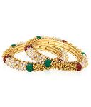 Buy Crunchy Fashion Traditional Gold Platted Multicolor Pearl Polki Bangle Set - Purplle