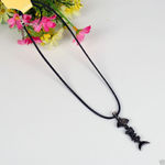 Buy Lishmark Fashion Jewelry Alloy Black Color Fishes Bone Pendant Black Leather Necklace - Purplle