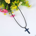 Buy Lishmark Fashion Jewelry Alloy Blue Holly Cross Pendant Black Leather Ropenecklace - Purplle