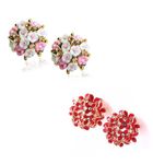 Buy Crunchy Fashion Pink And Red Floral Stud Earrings Combo - Purplle