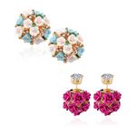 Buy Crunchy Fashion Red Multi Gold Plated Stylish Floral Stud Earrings Combo - Purplle