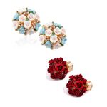 Buy Crunchy Fashion Gold Plated Stylish Floral Stud Earrings Combo - Purplle