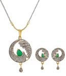 Buy Crunchy Fashion Waves Of Zircon Green Pendant Set - Purplle