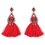 Buy Femnmas Red Bling Stone Thread Tassel Party Earrings - Purplle