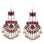 Buy Crunchy Fashion Afghani Red-Black Lotus Dangling Earrings For Women - Purplle
