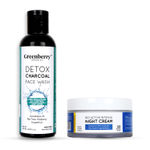 Buy Greenberry Organics Detox Charcoal Face Wash & Bio Active Intense Night Cream Combo - Purplle
